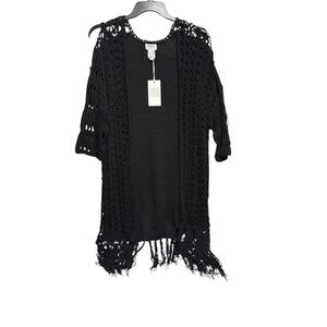 Monroe & Main size small Black Crochet Cardigan duster length NWOT